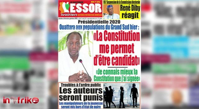 CÔTE D’IVOIRE : REVUE DES UNES DU MARDI 18 AOÛT 2020