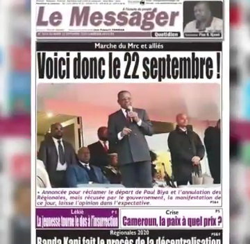 CAMEROUN: REVUE DES UNES DU 22 SEPTEMBRE 2020